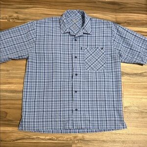 Blackhawk Warrior Wear Shirt Mens Size L 1700 Textured Blue Plaid Short Sleeve
